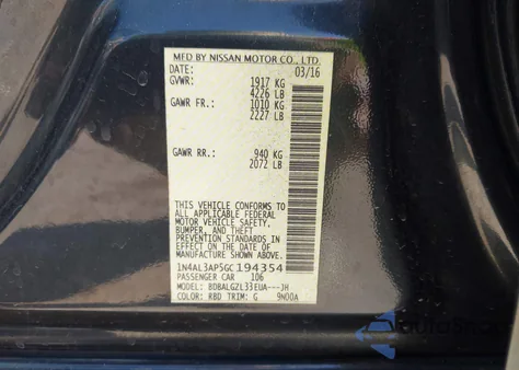 2016 Nissan Altima 2.5 S z USA, uszkodzony, nr VIN 1N4AL3AP5GC194354